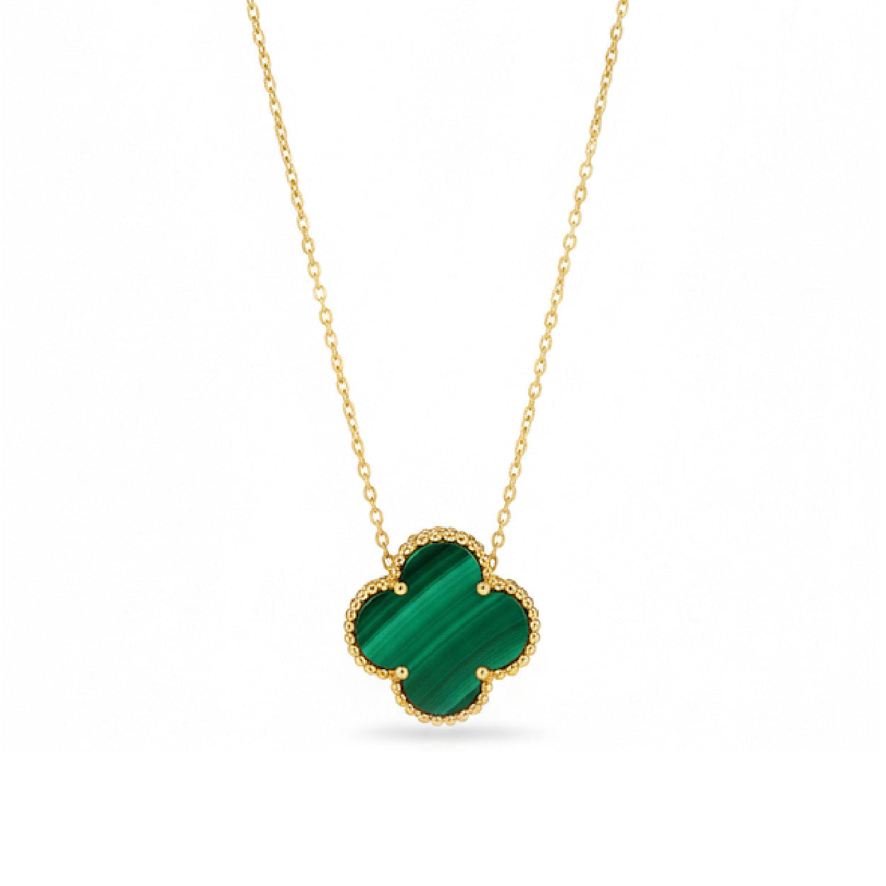 14K Gold Malachite Clover Necklace